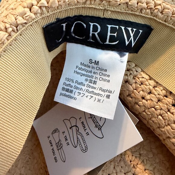 J. Crew Wide Brim Packable Straw Raffia Hat Natural Travel Vacation S/M - Picture 3 of 8